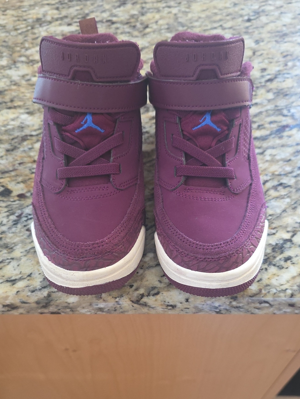 Jordan Kids' Maroon High-Top Sneakers with Blue Jumpman